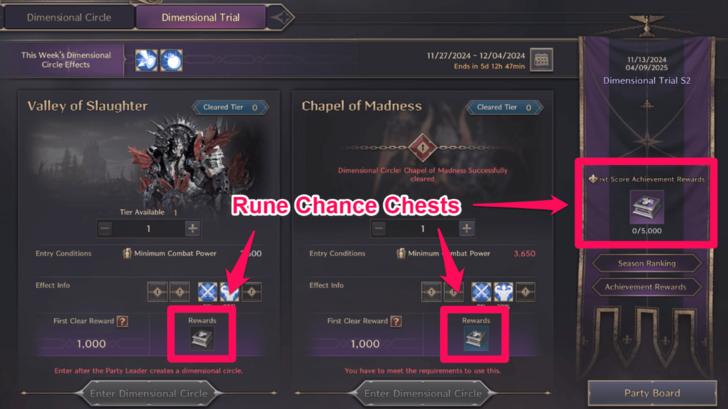 Throne and Liberty Dimensional Trials Rune Chance Chests Rewards
