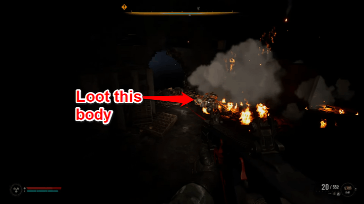 Search the Flaming Corpse at the Room on the Left