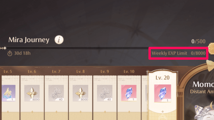 Mira Journey Weekly EXP Limit