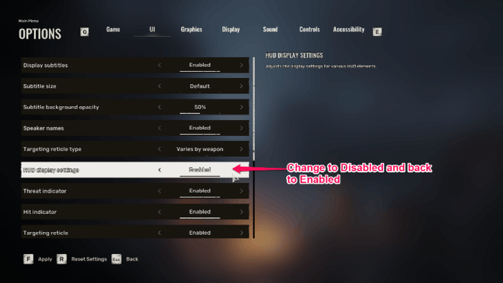 Disable and Enable HUD Display Settings