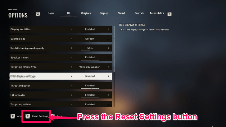Reset UI Settings to Default