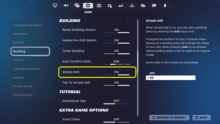 Simple Edit Game Settings