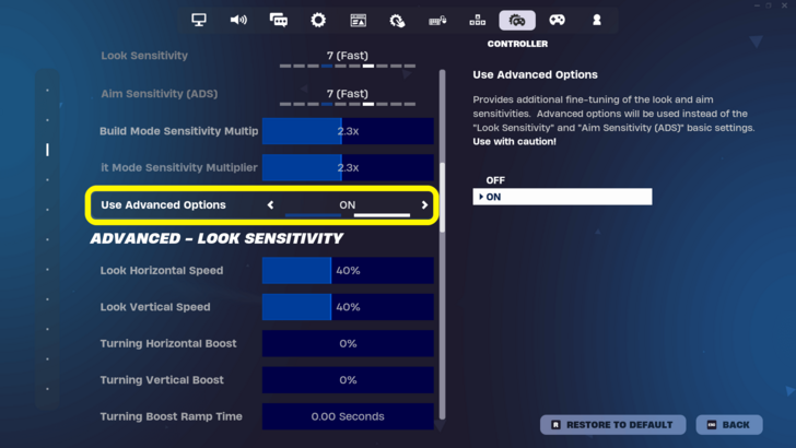 Fortnite - Use Advanced Options