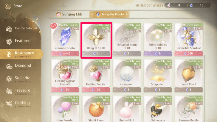 Bling in the Tranquility Droplet Resonance Shop