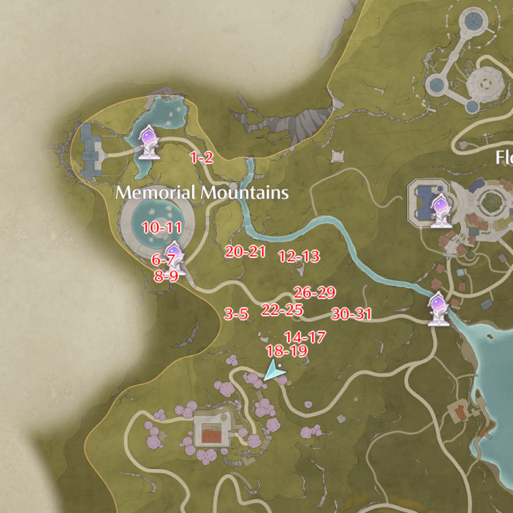 Infinity Nikki - Memorial Mountains Dew Locations