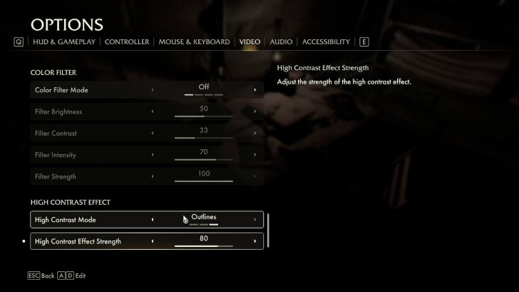 High Contrast Effect Settings
