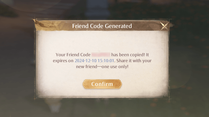 Friend Code Generated