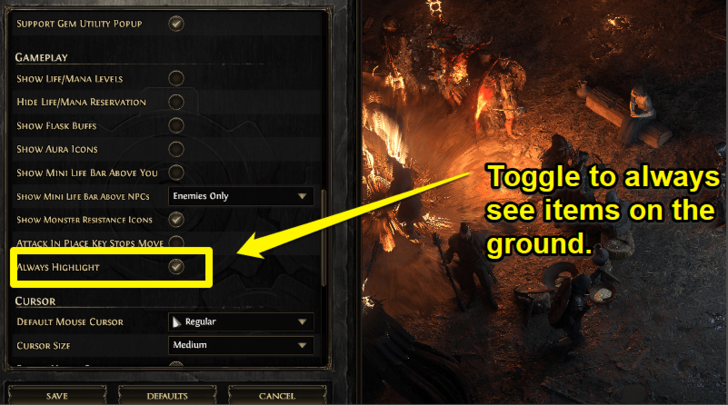 Path of Exile 2 - Always Highlight Option