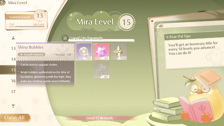 Shiny Bubbles as Mira Level Reward