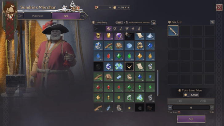 Throne and Liberty Sell Menu