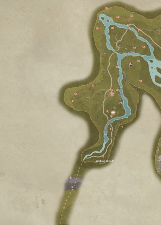 Wishing Woods Map - Whimstars Marked - East Side