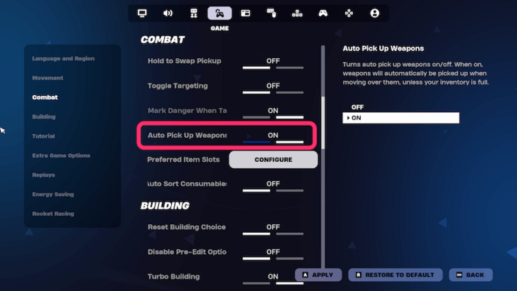 Disable Auto Pick Up Weapons