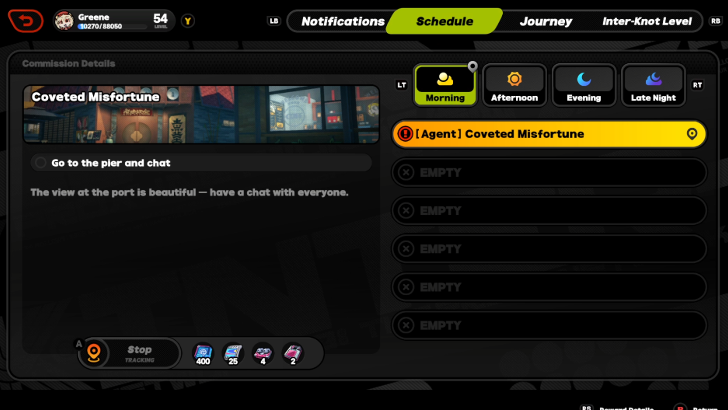 Coveted Misfortune Schedule Screen