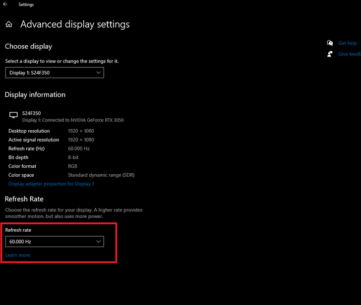 Advance display settings
