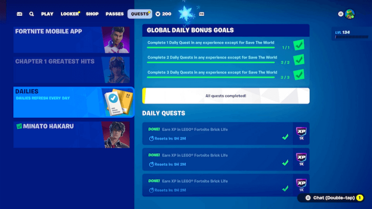 LEGO Fortnite Brick Life Daily Quests