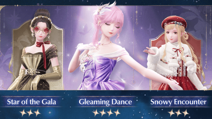Gleaming Dance, Star of the Gala, and Snowy Encounter Outfits