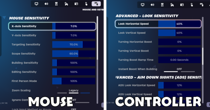 Sample Mouse and Controller Sensitivities