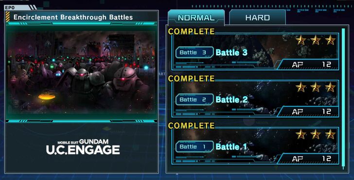 Encirclement Breakthrough Battles Menu - Gundam UCE