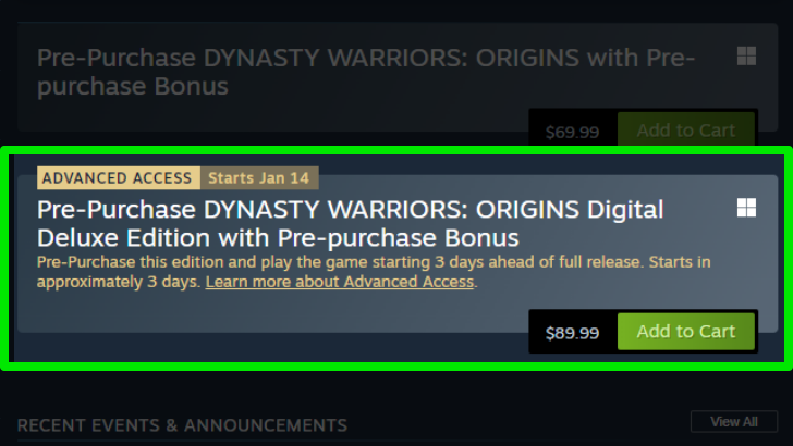 Dynasty Warriors Origins Steam Advanced Access Tag