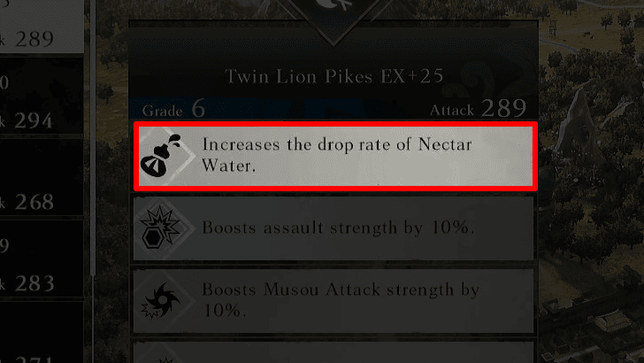 Weapon Trait Increases the Drop Rate of Nectar Water