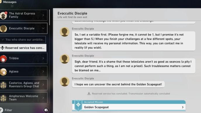 Honkai Star Rail - Golden Scapegoat Mission - Reply to Evoccultic Disciple