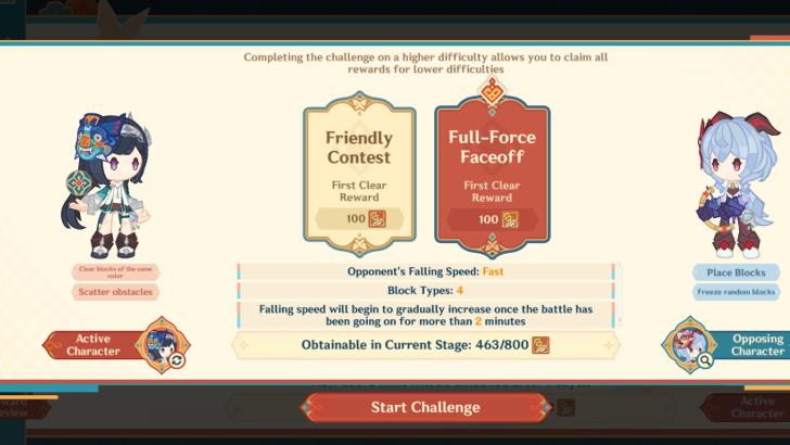 Genshin - Immortal Combat - Select Challenge Difficulty in Solo