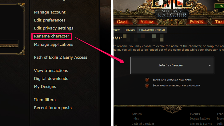 Rename Character Button
