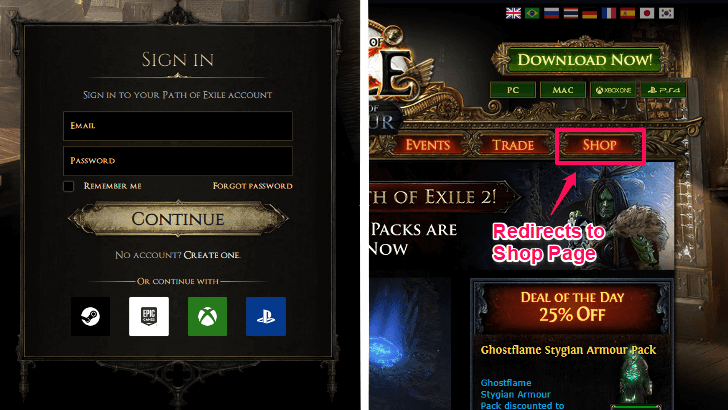 Log in and Click Shop Button