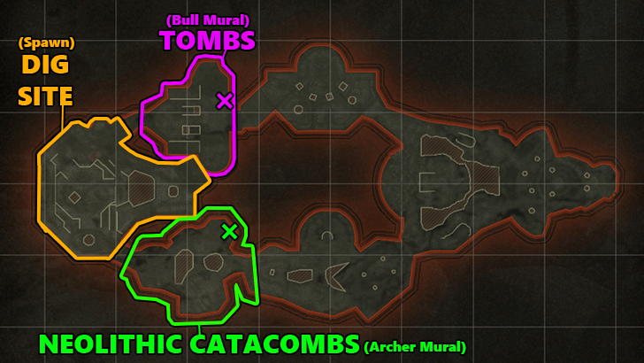 The Tomb - Mural and Roman Numeral Locations