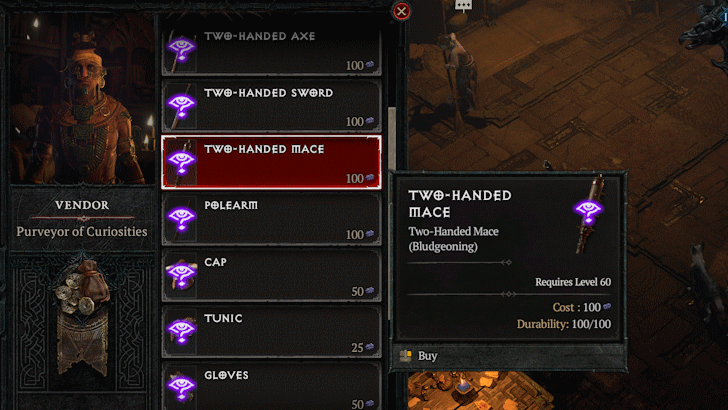 Diablo 4 - Gamble at the Purveyor of Curiosities