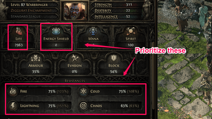 Increase Resistances, Life, and Energy Shields