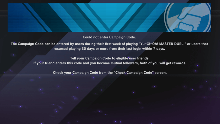 Master Duel 3rd Anniversary - Rookie and Returning Player Campaign - Veterans Cannot Enter Codes