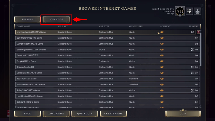 Join Code From Lobby