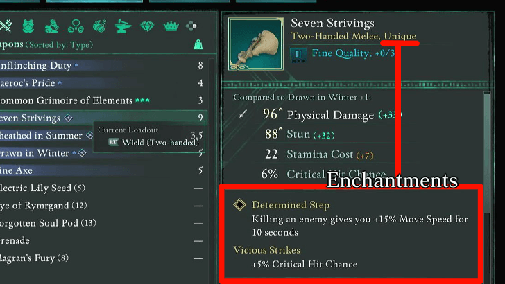 Avowed - Enchantments on Unique Weapons