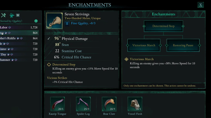 Avowed - Upgrade Enchantments for Weapons