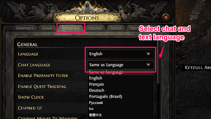 Select Chat and Text Language