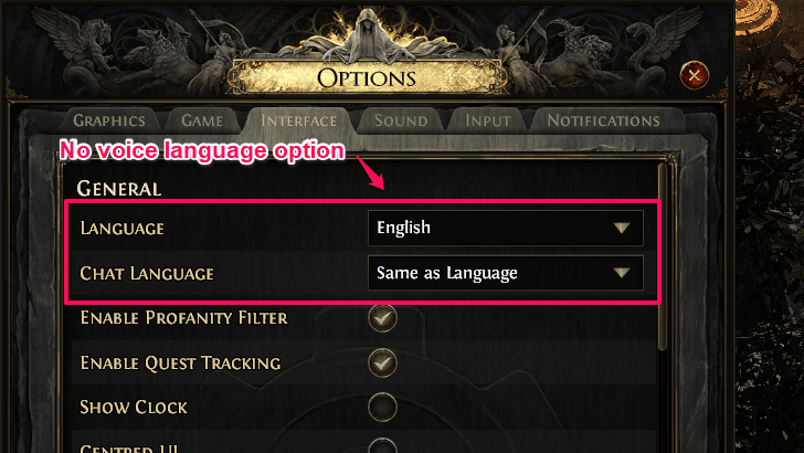 No Voice Language Option