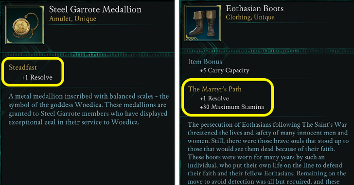 Resolve and Stamina Increasing Equipment