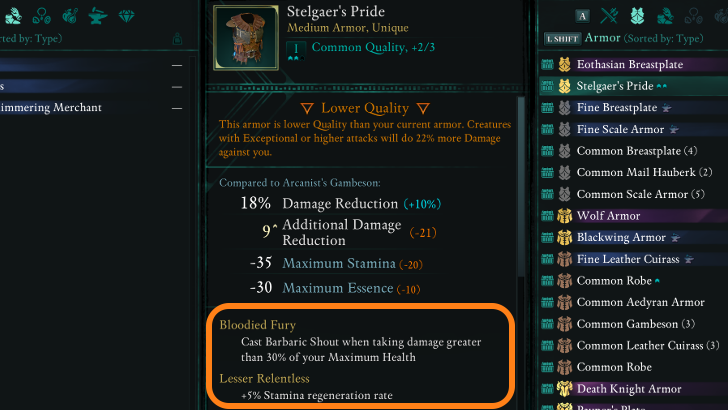 Stamina Regeneration Rate Armor