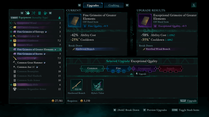 Avowed Upgrade Screen