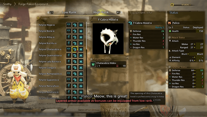 Unlock by Crafting High Rank Palico Equipment