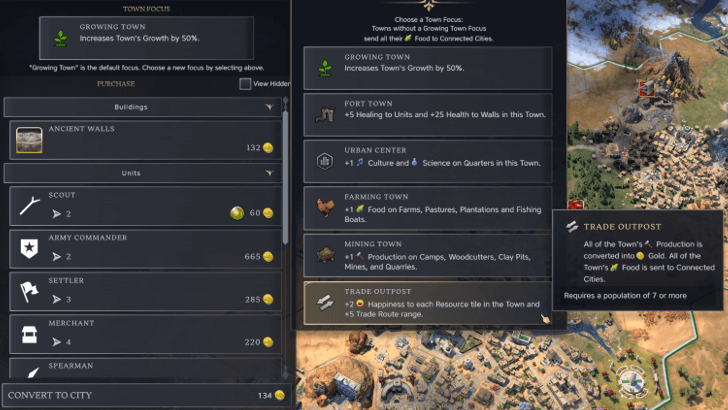 Specialize Towns into Trade Outposts