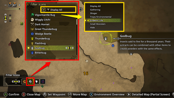 Monster Hunter Wilds - Item Filters Find, Highlight, or Hide Specific Items on the Map