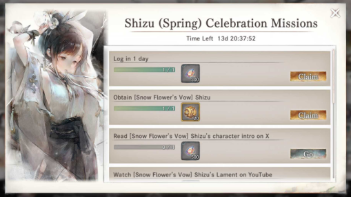 Spring Shizu Celebration Missions