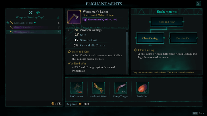 Avowed Enchanting Screen