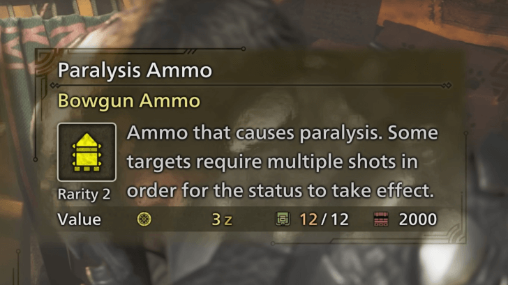 Paralysis Ammo Tooltip