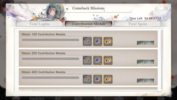 Comeback Missions for Contribution Medals - MementoMori