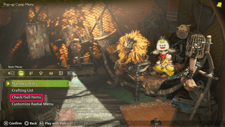 Check or Sell Items button