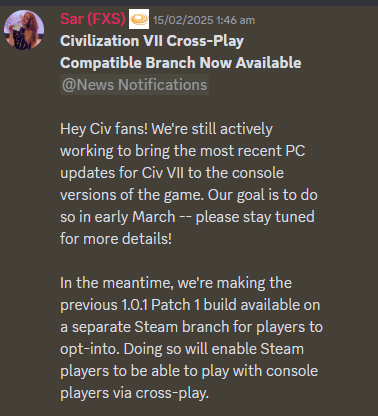 Sar (FXS) Console Patch Update