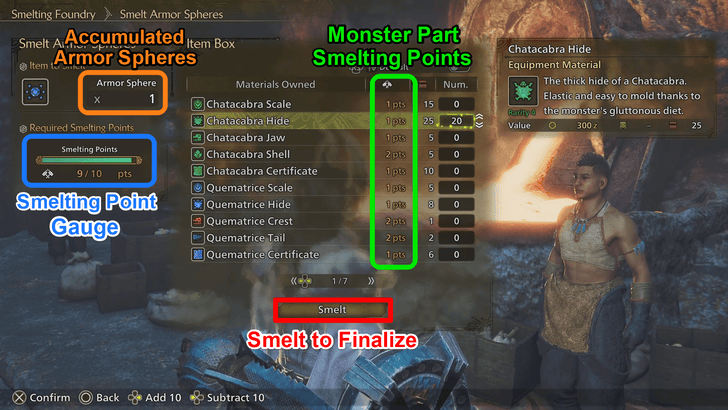 Monster Hunter Wilds Use Monster Parts to Smelt an Armor Sphere